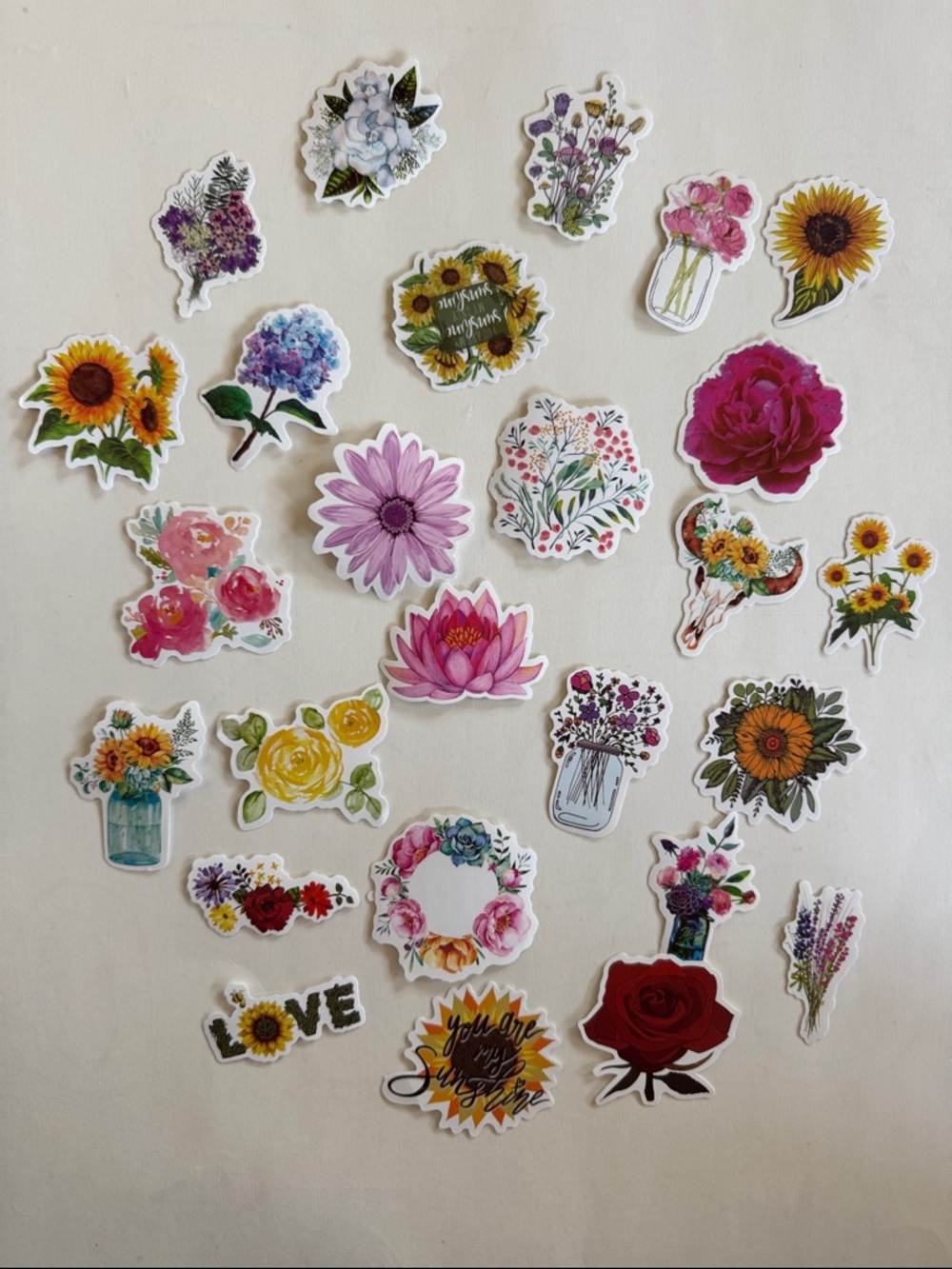 Floral Water Bottle Stickers - Assorted Pink, Yellow, Purple, Red, Green